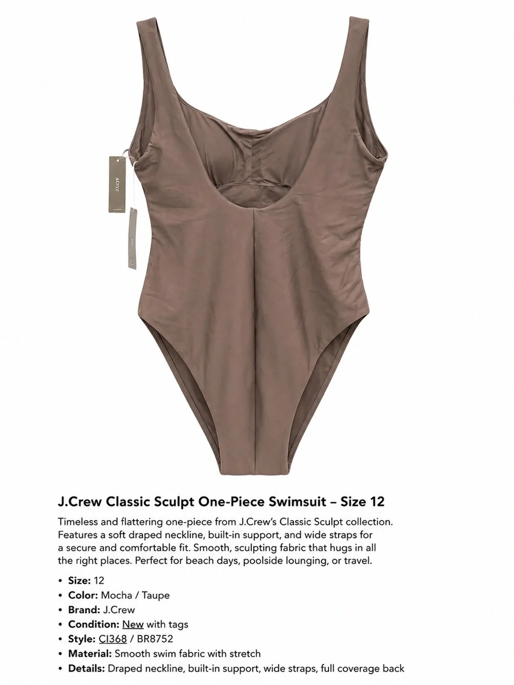 J. Crew Mocha Sculpt One-Piece Swimsuit
